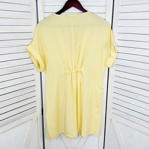 Zara Button Front Tie Waist Shirt Dress Yellow XS Cap Sleeve - Picture 11 of 14